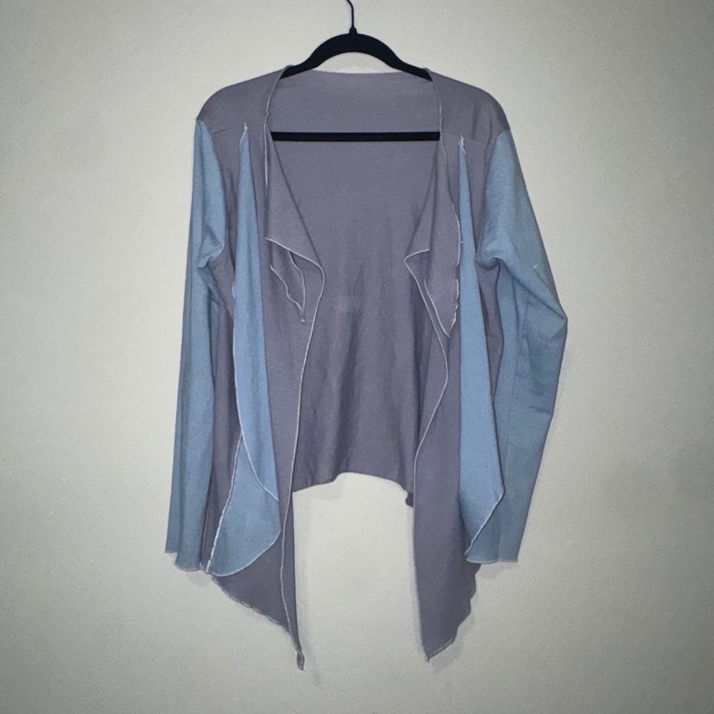 Sassy Knitwear Purple Blue Colorblock Waterfall Cardigan‎ Raw Edge Open Front